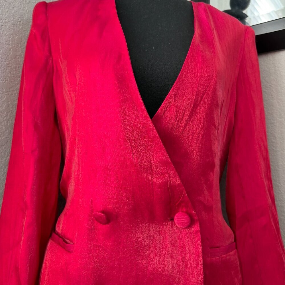 ZARA Double Breasted Belted Pink Blazer Wrinkle Effect Jacket XS NWT - Picture 9 of 16